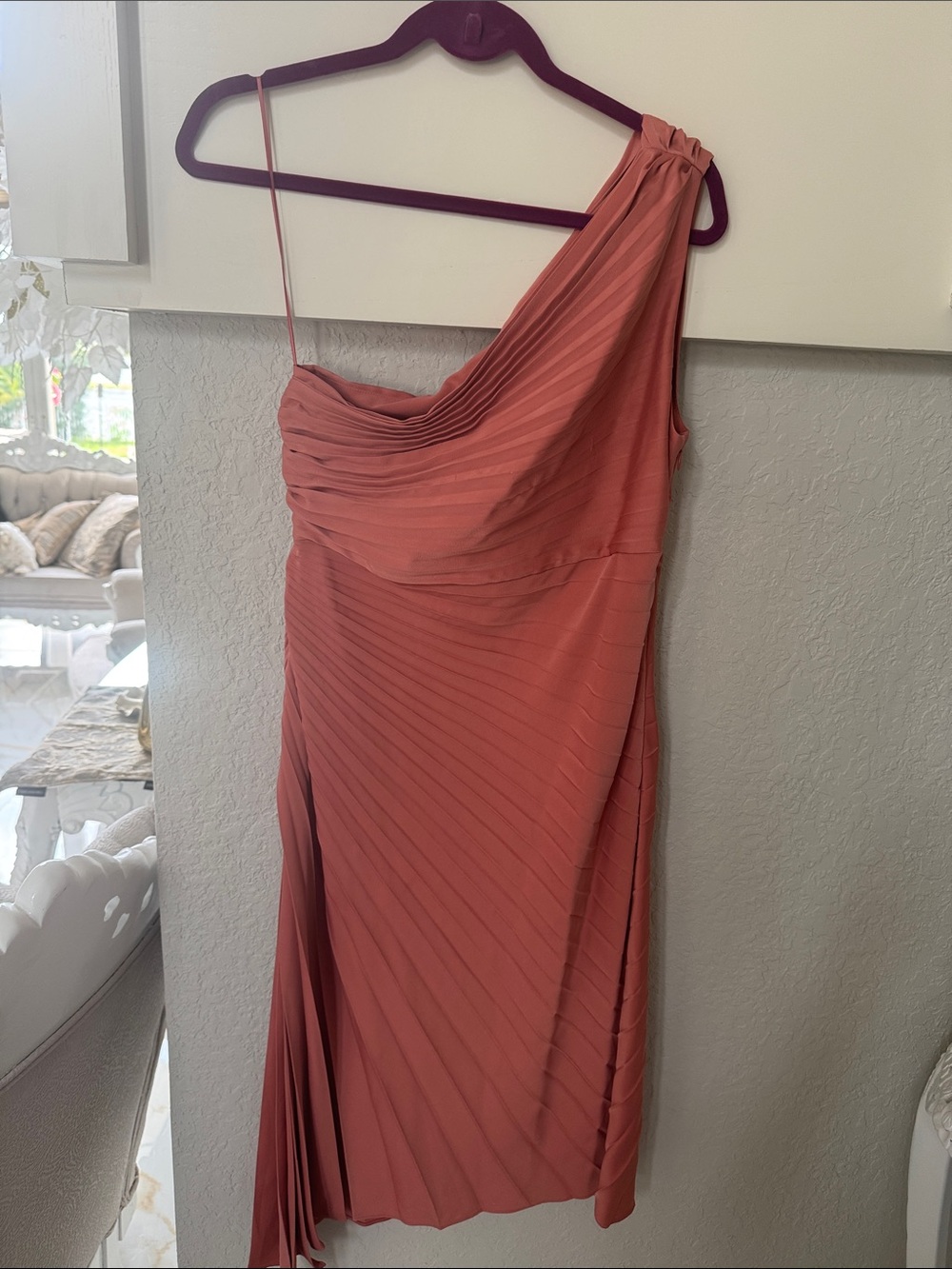 Banana Republic One-Shoulder Pleated Coral Rose Dress